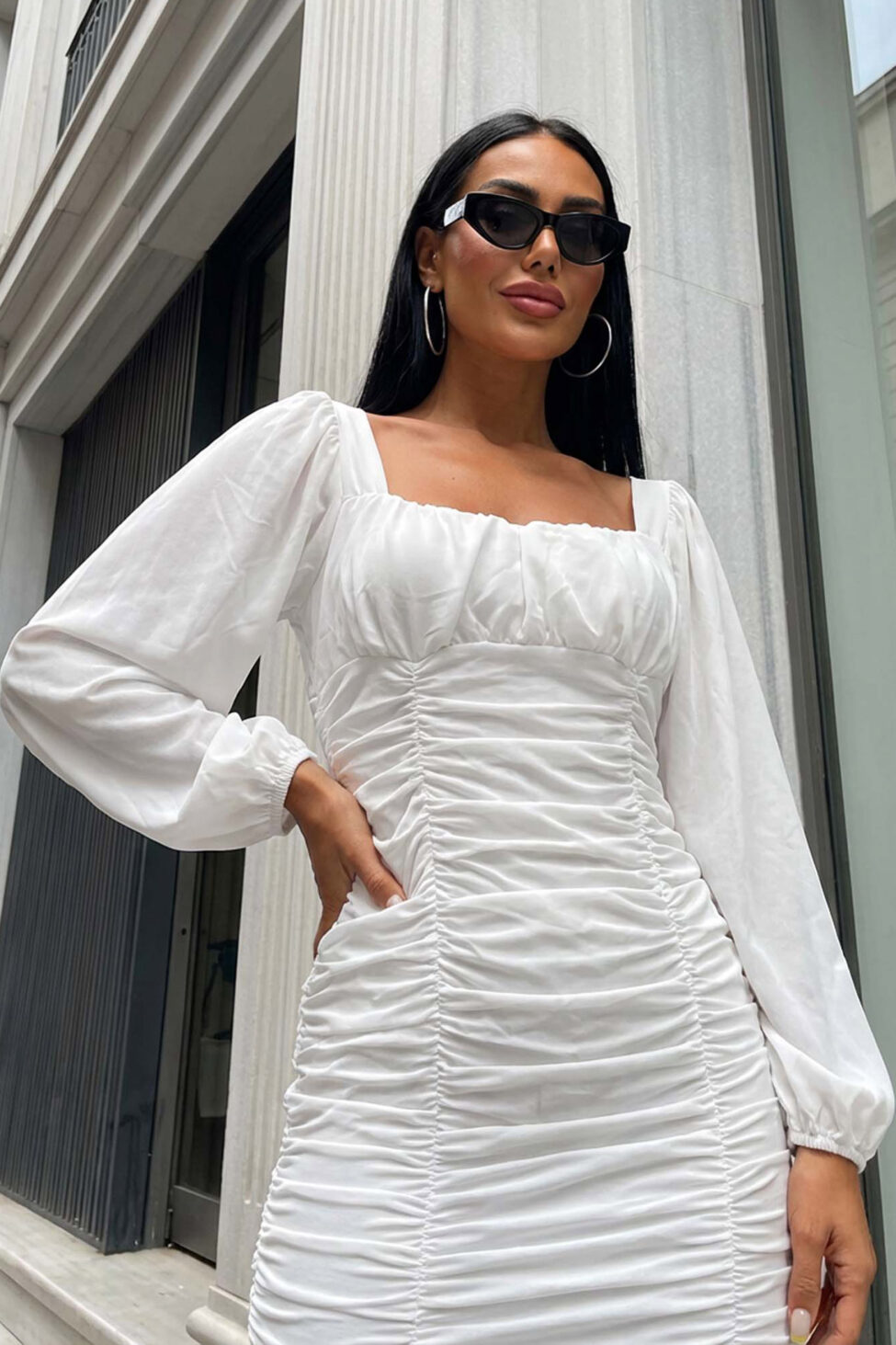 Settle μίνι φόρεμα με σούρες λευκό - Image 2