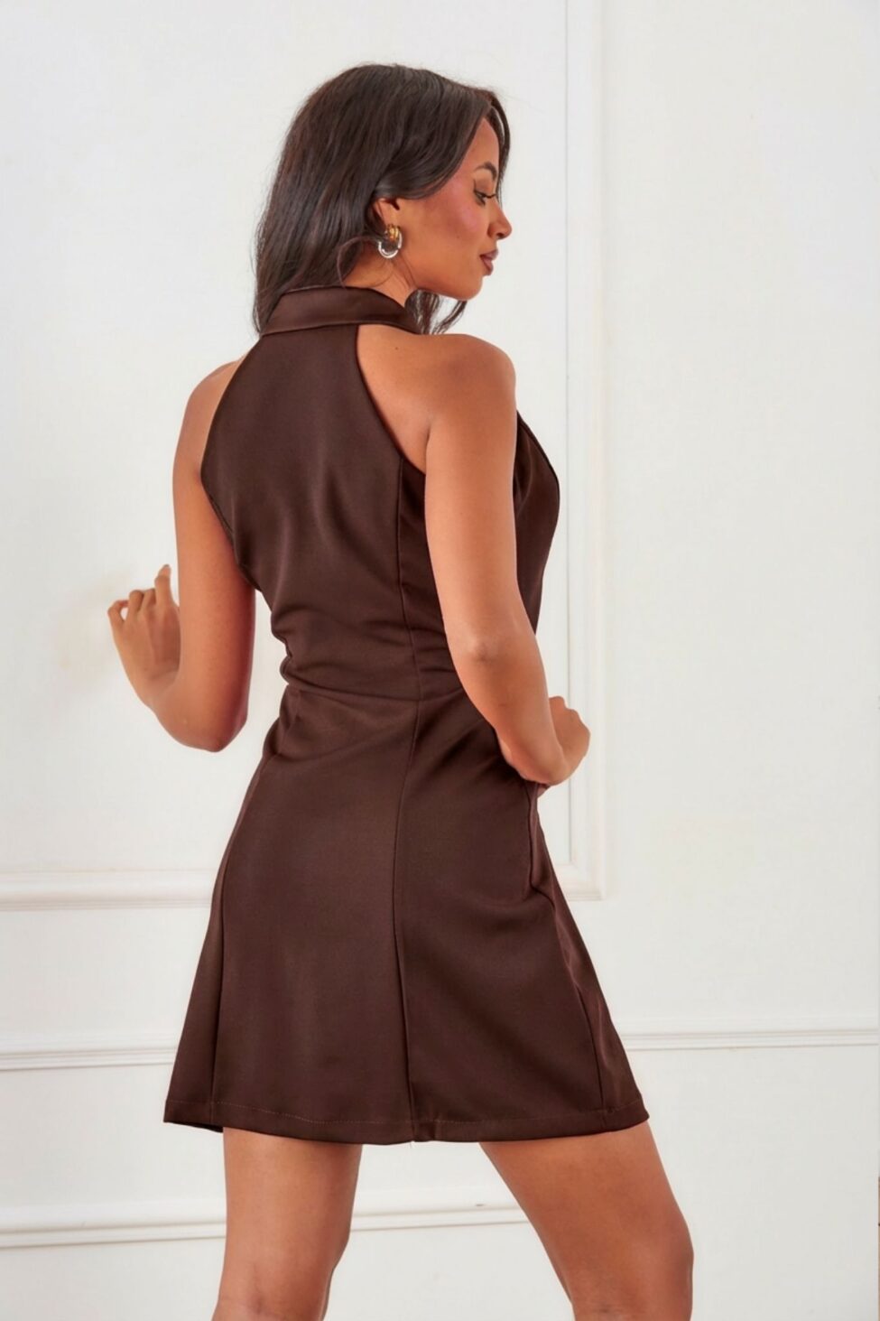 Seza φόρεμα μίνι blazer με κουμπιά καφέ - Image 2
