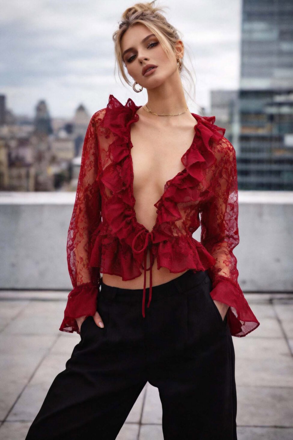 Sharlotta κροπ τοπ δαντέλα μπορντό - Image 2