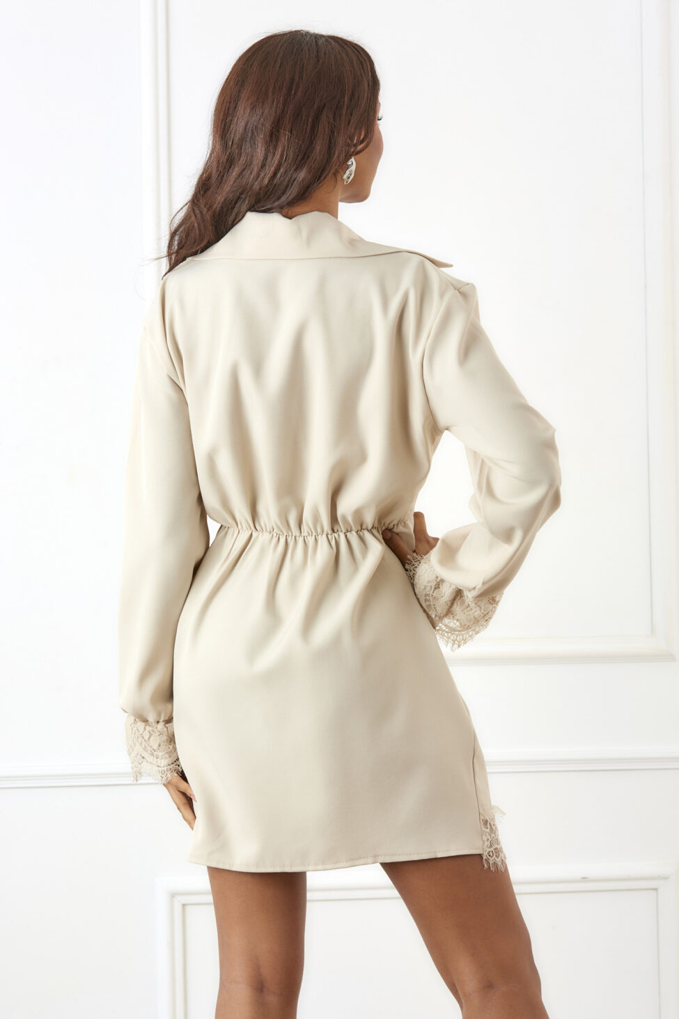 Sicilia σατέν μίνι φόρεμα μπεζ - Image 3