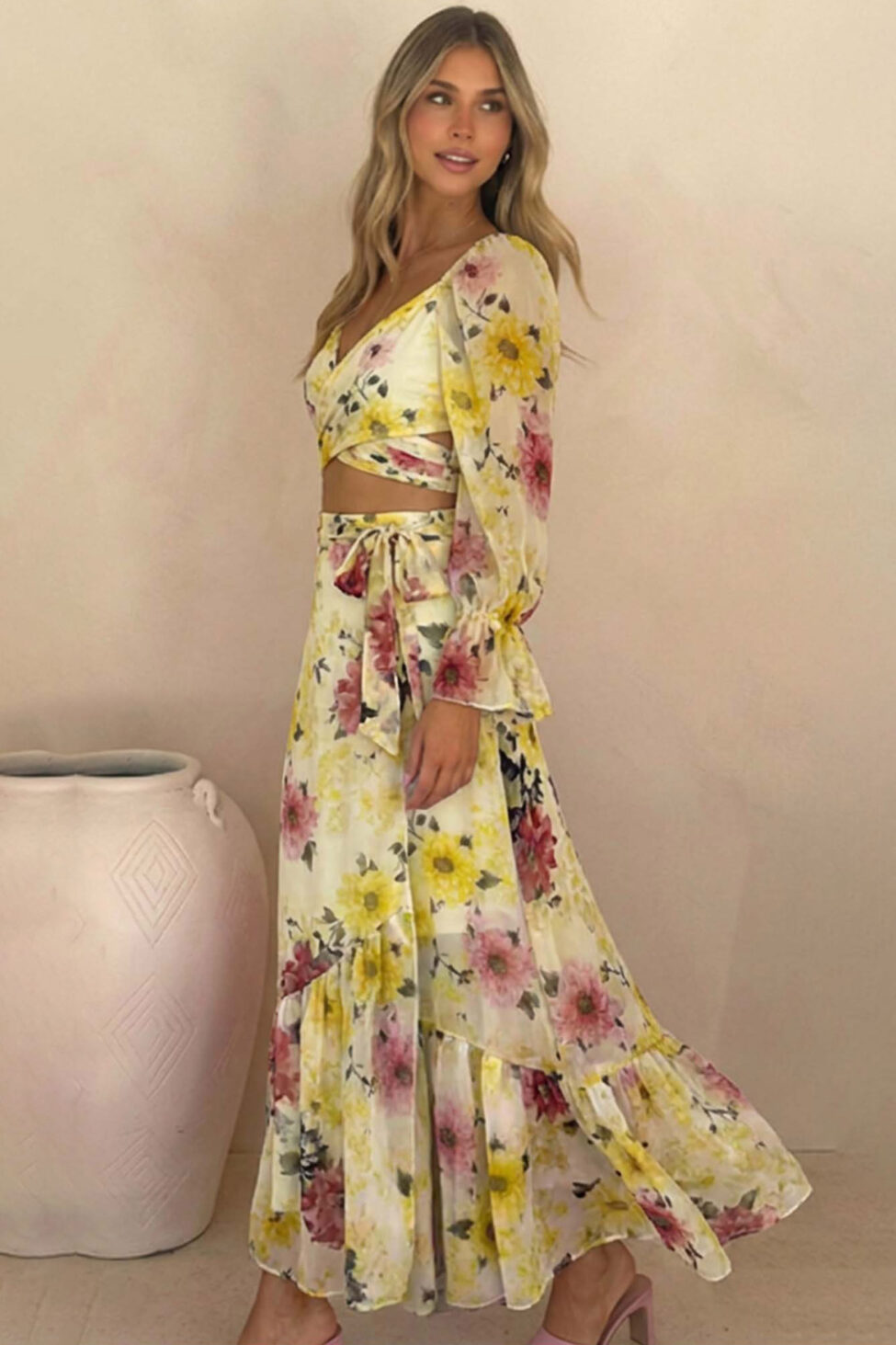 Sunflower σετ cropped top-μάξι φούστα floral κίτρινο - Image 2