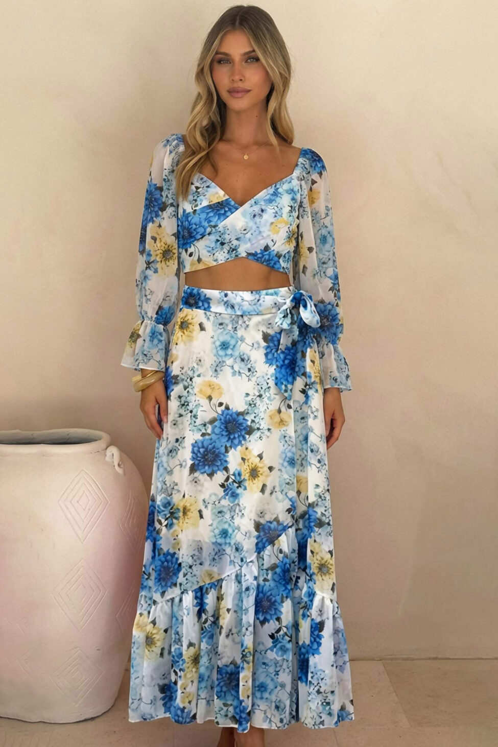 Sunflower σετ cropped top-μάξι φούστα floral μπλε - Image 2