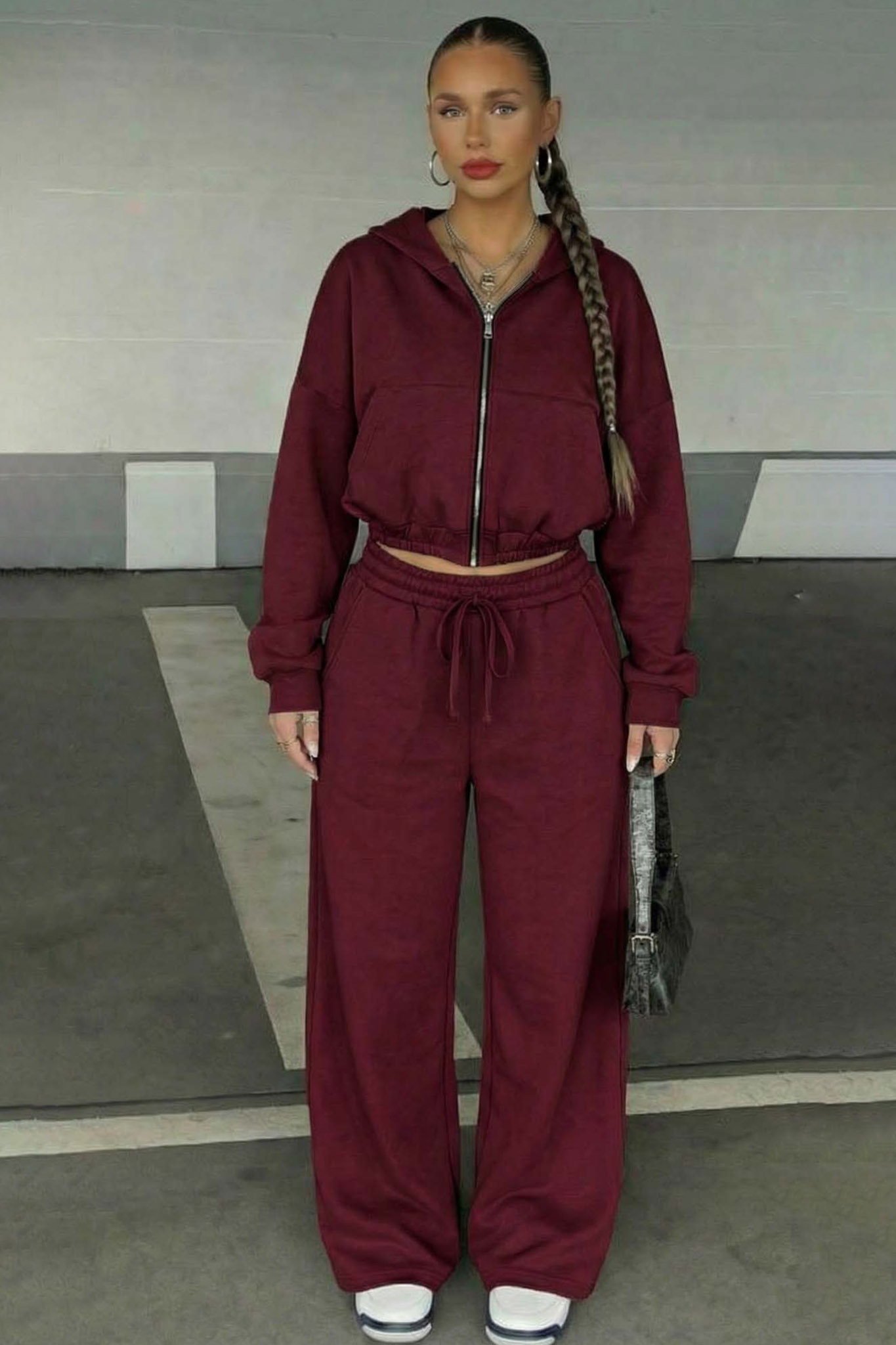 Symptom σετ φόρμα φούτερ ζακέτα με παντελόνι μπορντό Symptom σετ φόρμα φούτερ ζακέτα με παντελόνι μπορντό - Image 1