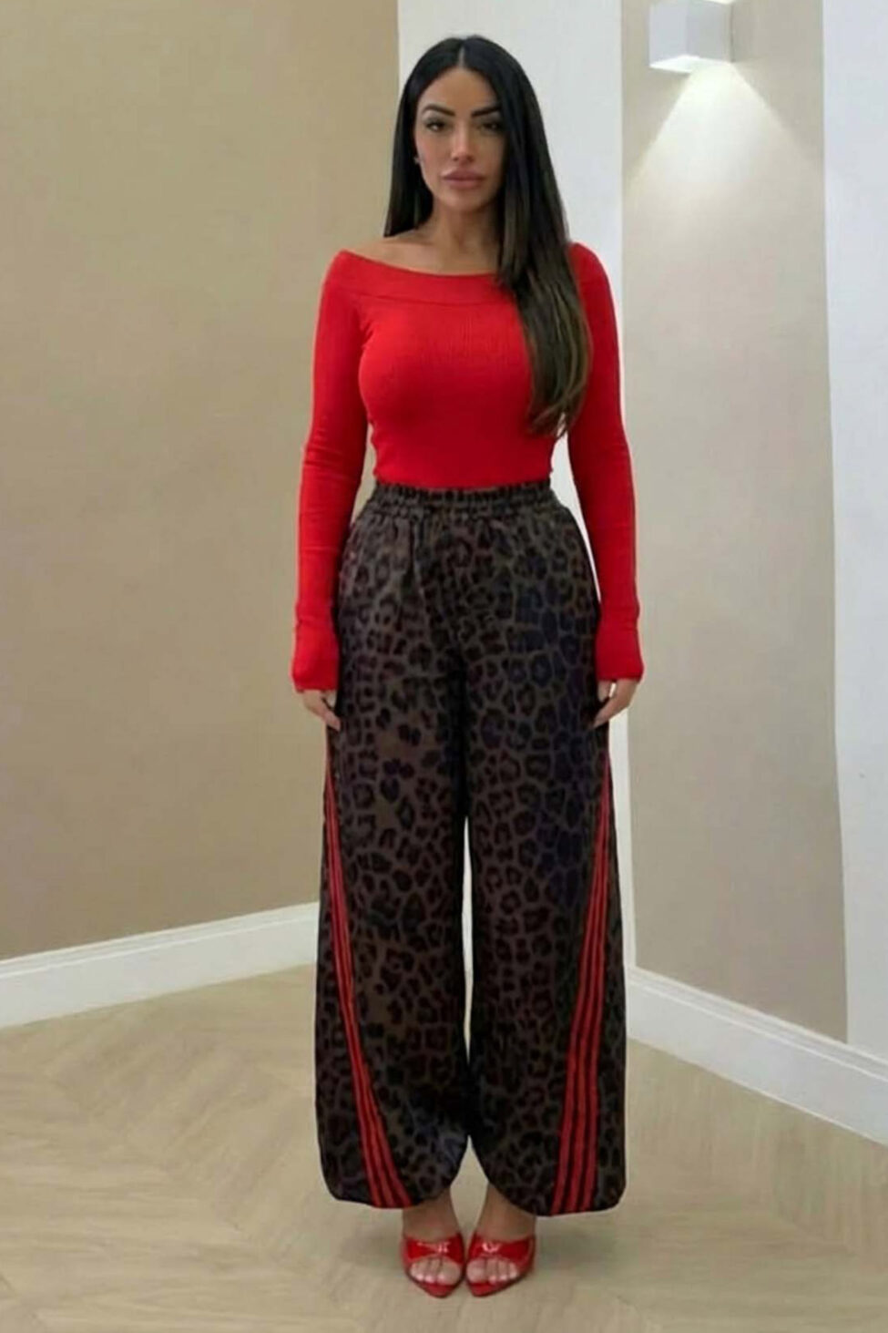 Thomais παντελόνι με ρίγες στο πλάι κόκκινο - Image 2