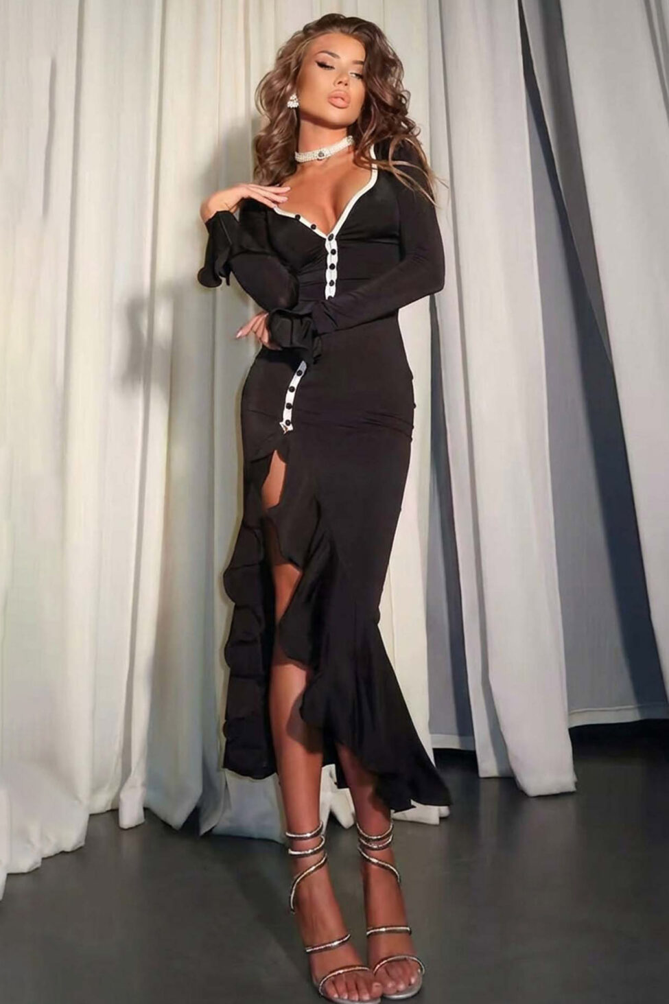 Tiffani φόρεμα με βολάν μαύρο - Image 2