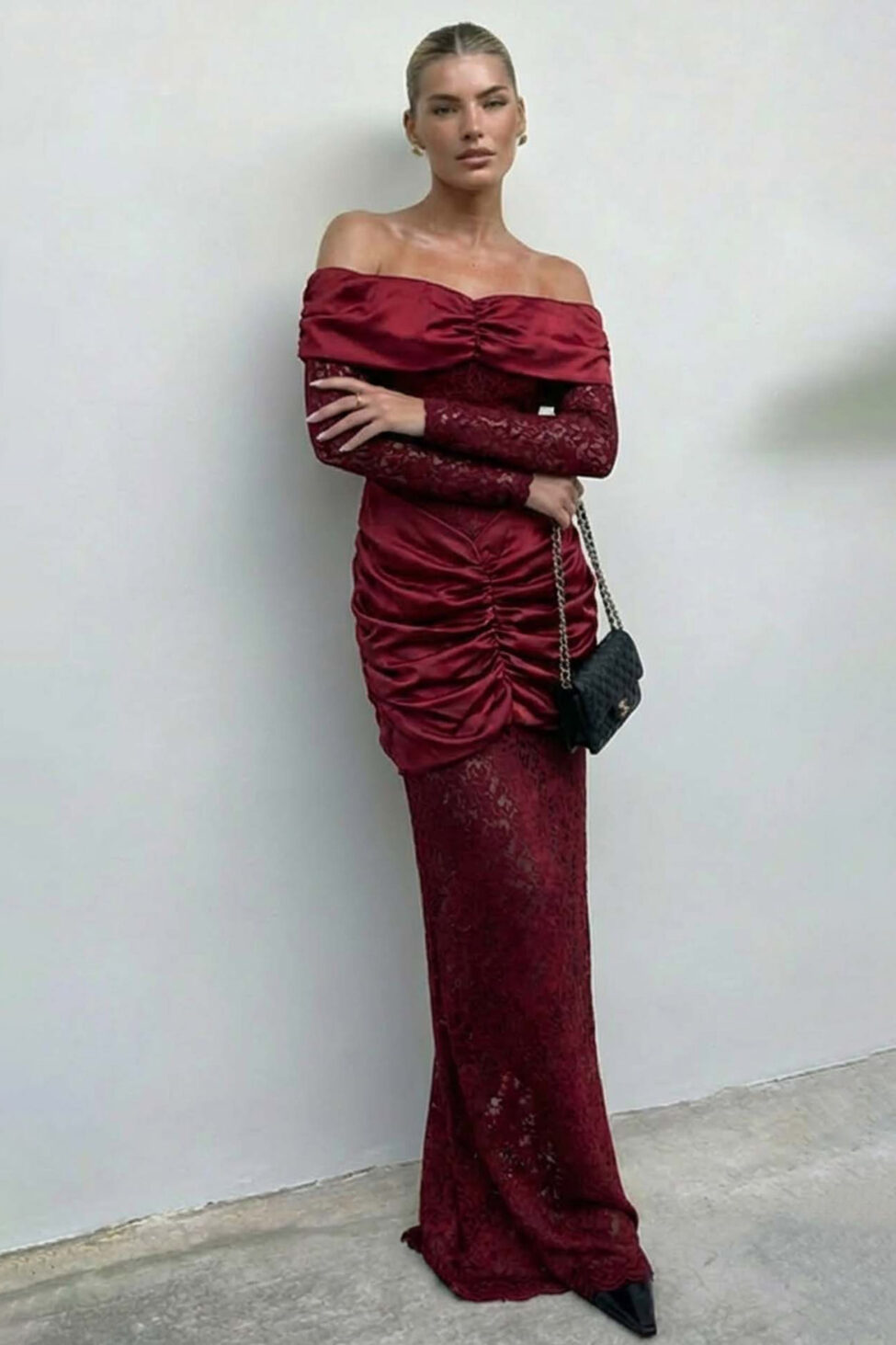 Valegro μάξι φόρεμα με δαντέλα μπορντό - Image 2