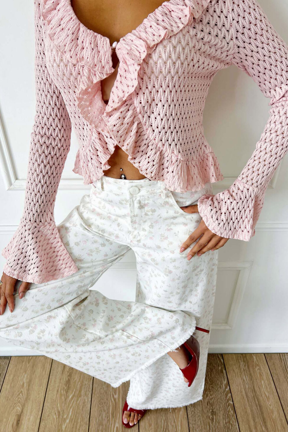 Vellina μπλούζα πλεκτή με βολάν σομόν - Image 4