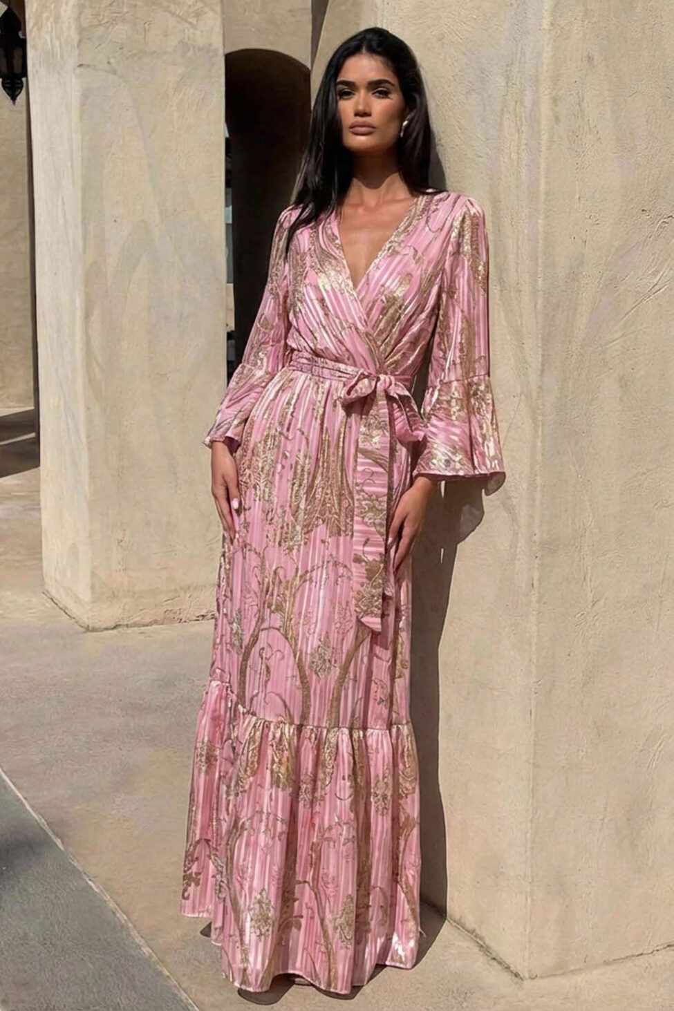 Willow μάξι φόρεμα με λαχούρια σομόν - Image 2