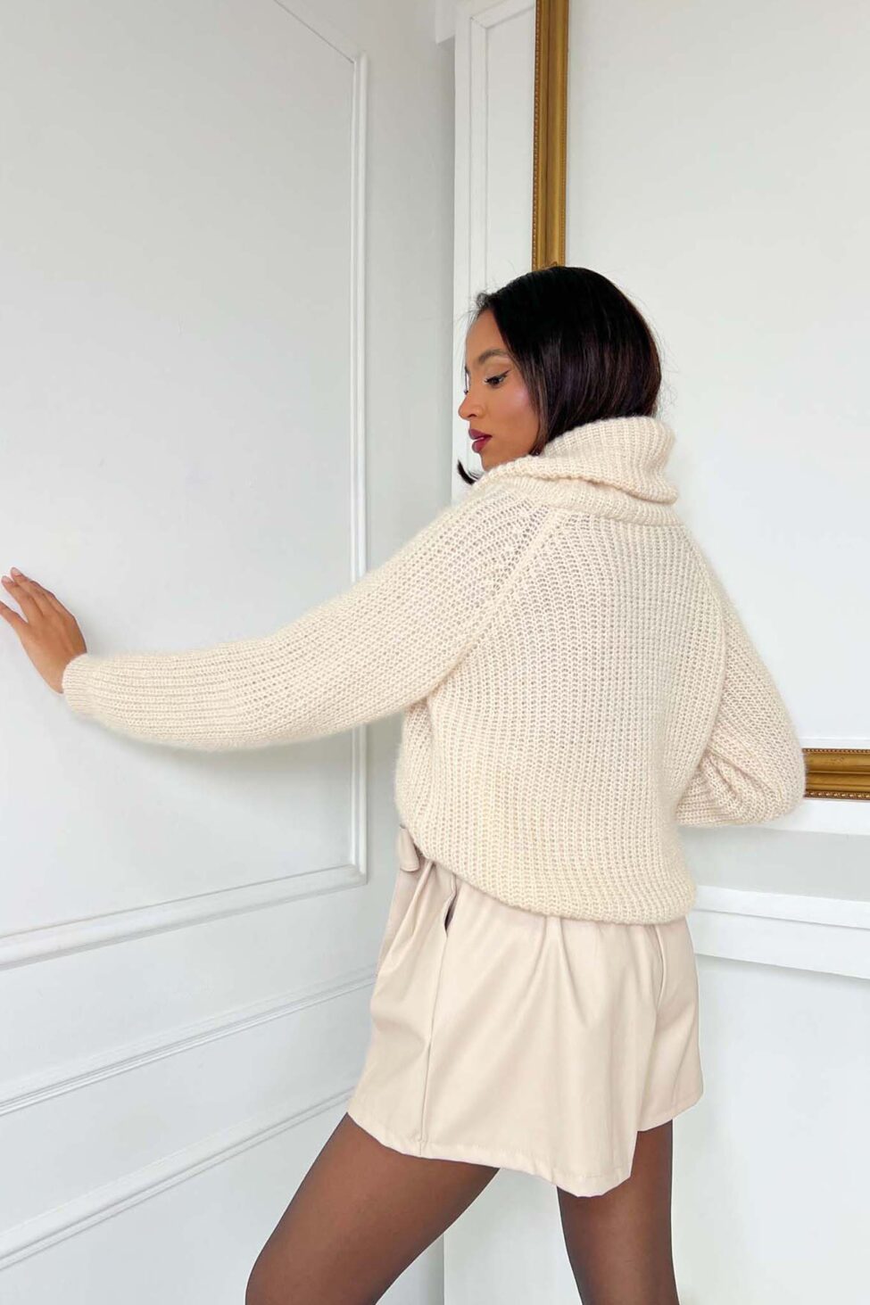 Aaron πουλόβερ με φαρδύ ζιβάγκο πλεκτό μπεζ - Image 2