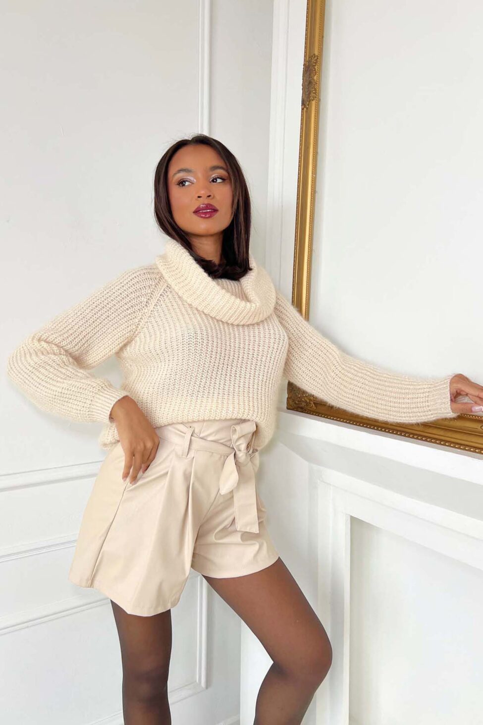 Aaron πουλόβερ με φαρδύ ζιβάγκο πλεκτό μπεζ - Image 3