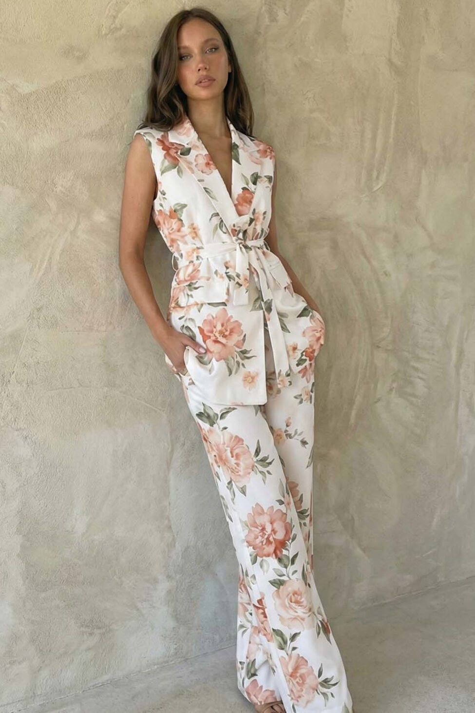 Adelaida σετ γιλέκο παντελόνι φλοράλ εκρού - Image 2