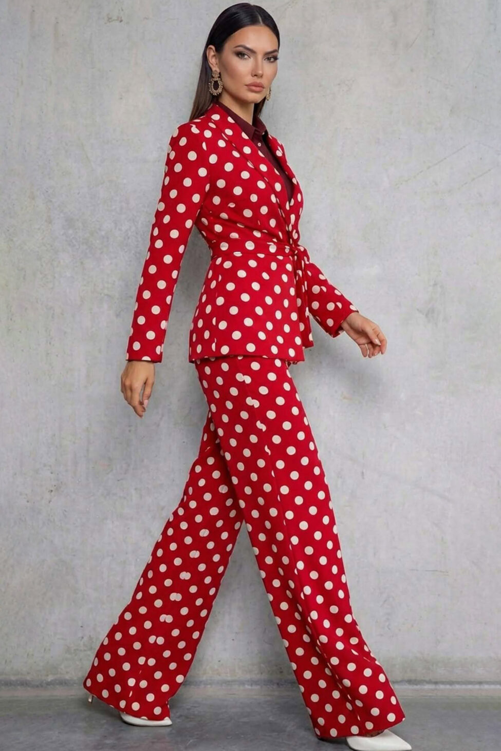 Agnetha σετ σακάκι παντελόνι πουά κόκκινο - Image 2