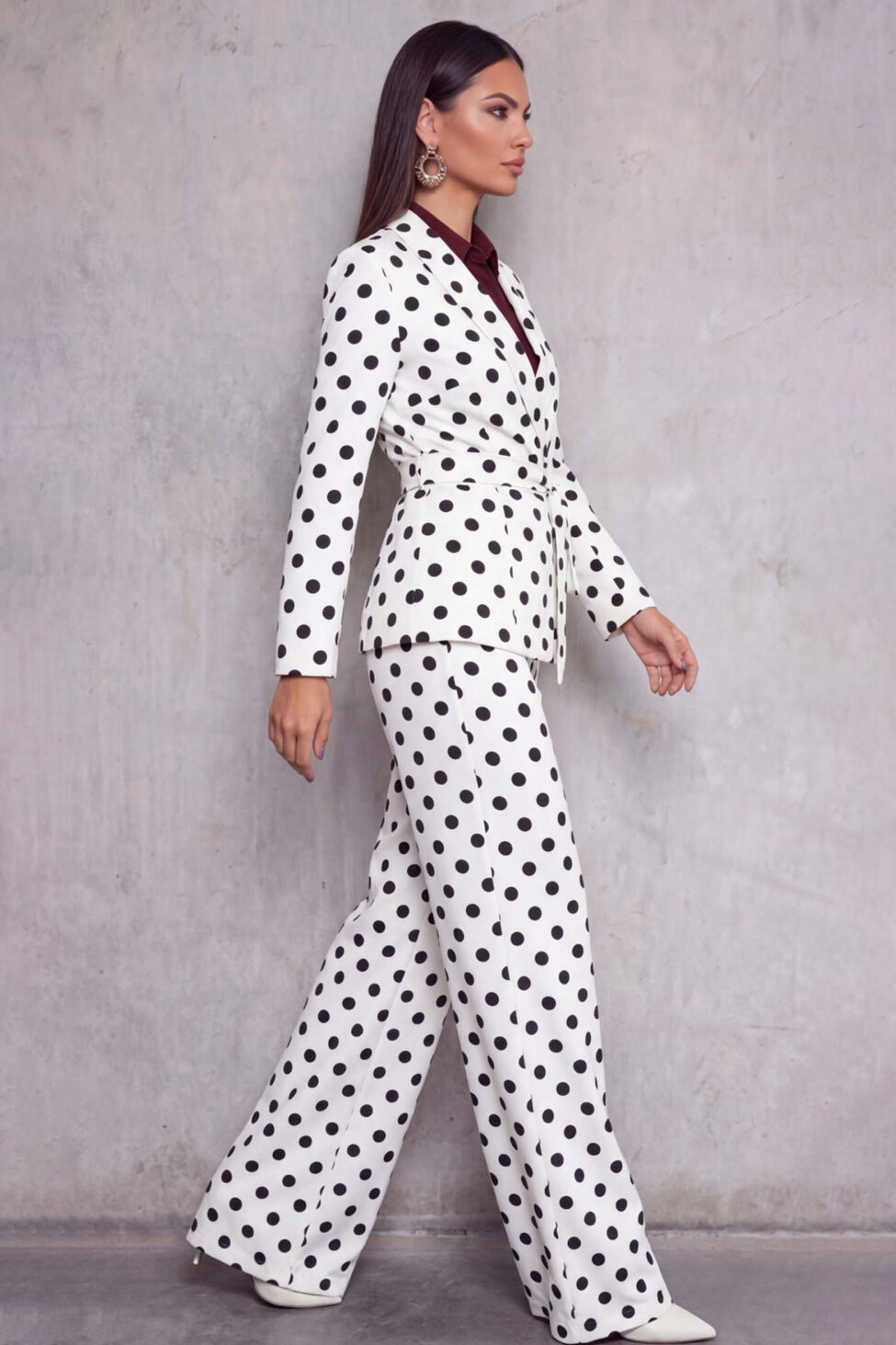 Agnetha σετ σακάκι παντελόνι πουά λευκό - Image 2
