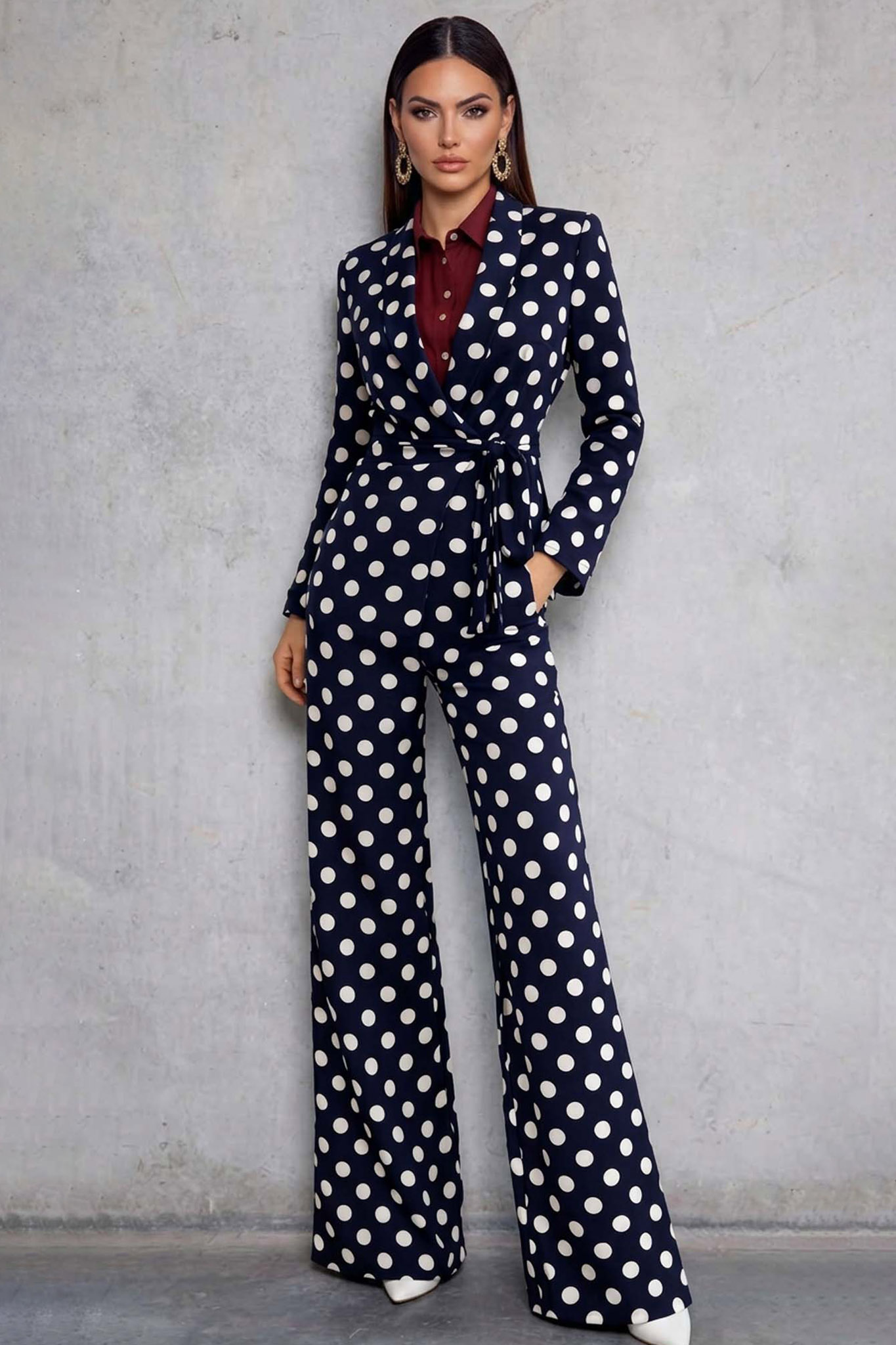 Agnetha σετ σακάκι παντελόνι πουά μπλε σκούρο Agnetha σετ σακάκι παντελόνι πουά μπλε σκούρο - Image 1