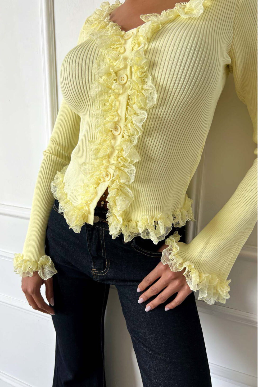 Aliama ζακέτα με βολάν και καμπάνα μανίκι κίτρινο - Image 3