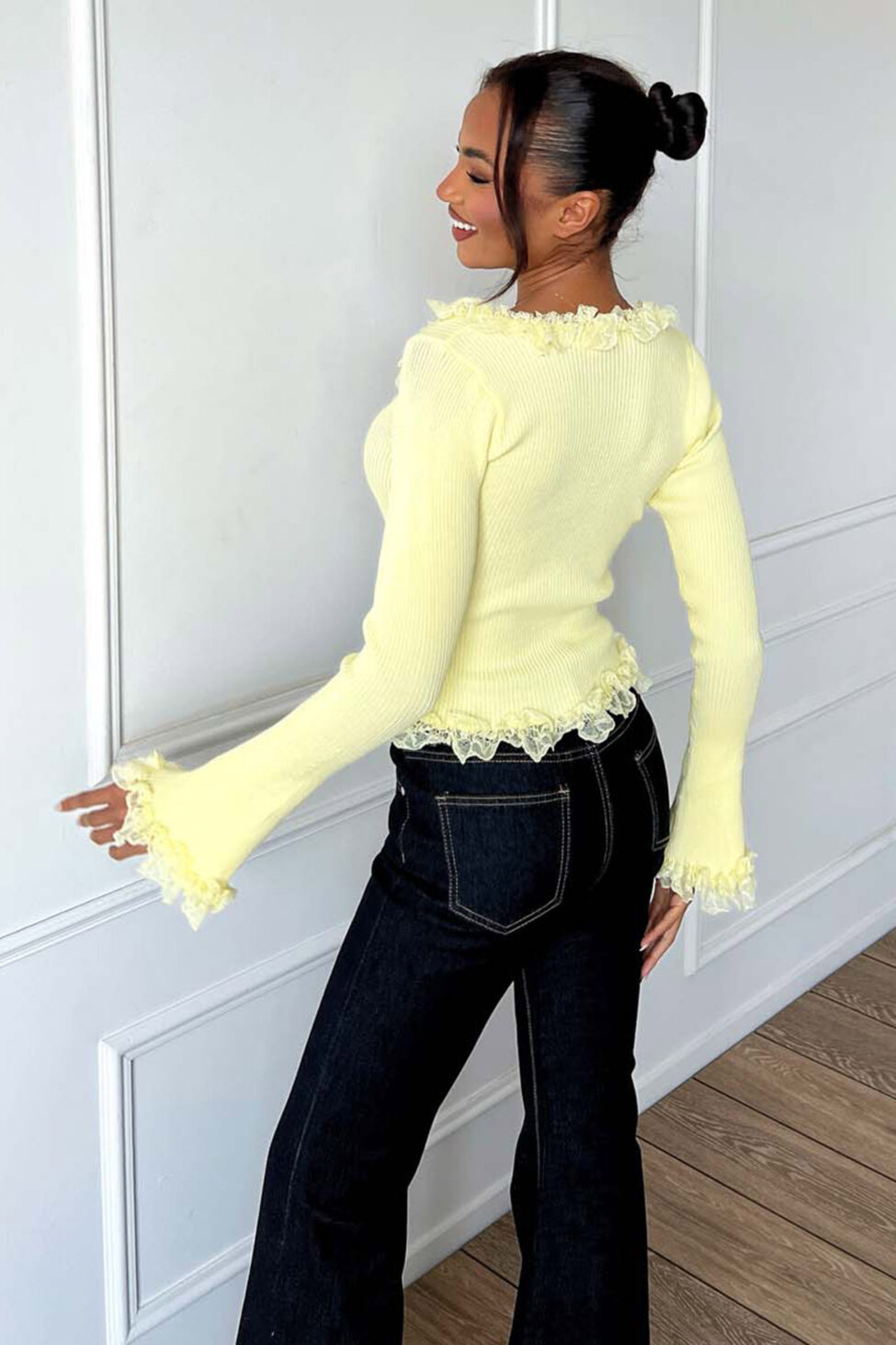 Aliama ζακέτα με βολάν και καμπάνα μανίκι κίτρινο - Image 4