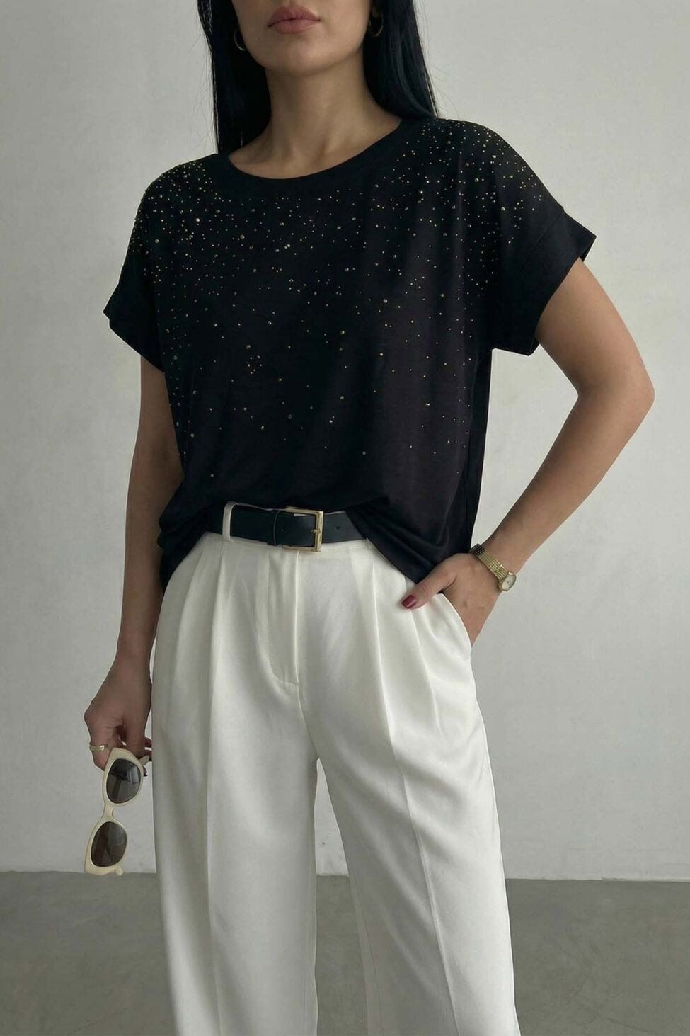 Amulet t-shirt με στρας μαύρο - Image 2