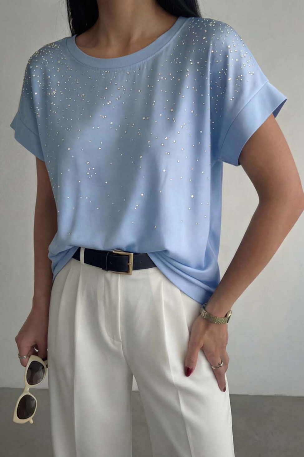 Amulet t-shirt με στρας μπλε - Image 2