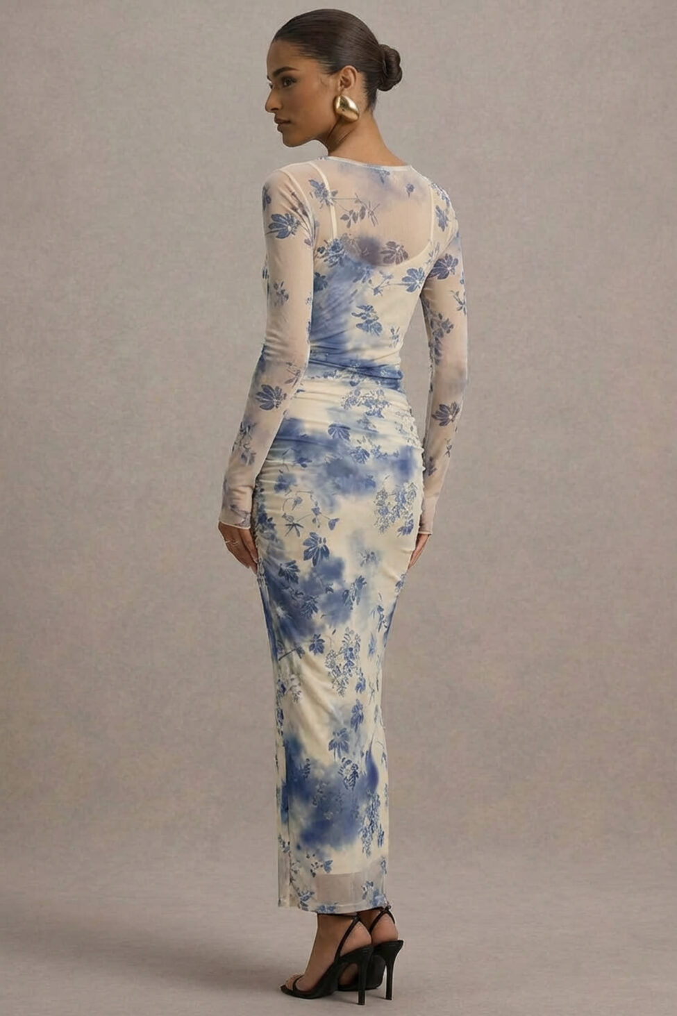 Aurelia Φόρεμα μαξι φλοραλ εφαρμοστό με διάφανο μανίκι λευκό - Image 3