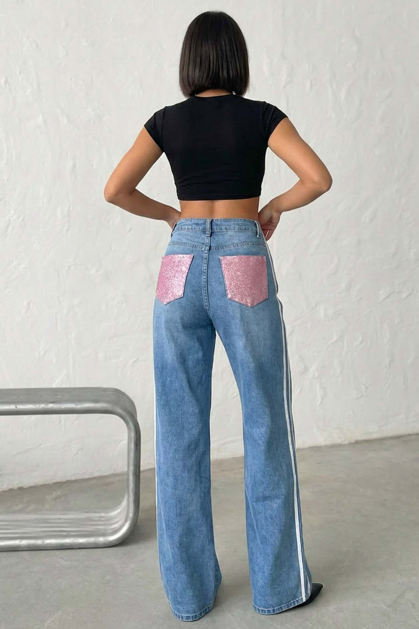 Avelia τζιν παντελόνι με ρίγες μπλε Avelia τζιν παντελόνι με ρίγες μπλε - Image 1