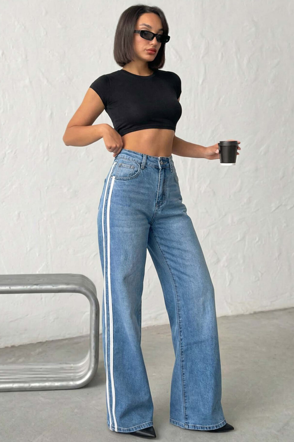 Avelia τζιν παντελόνι με ρίγες μπλε - Image 2