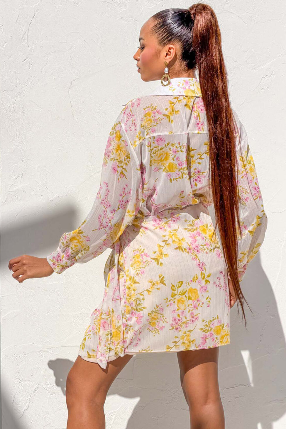 Azalea σετ πουκάμισο-κρουάζε μίνι φούστα floral κίτρινο - Image 3