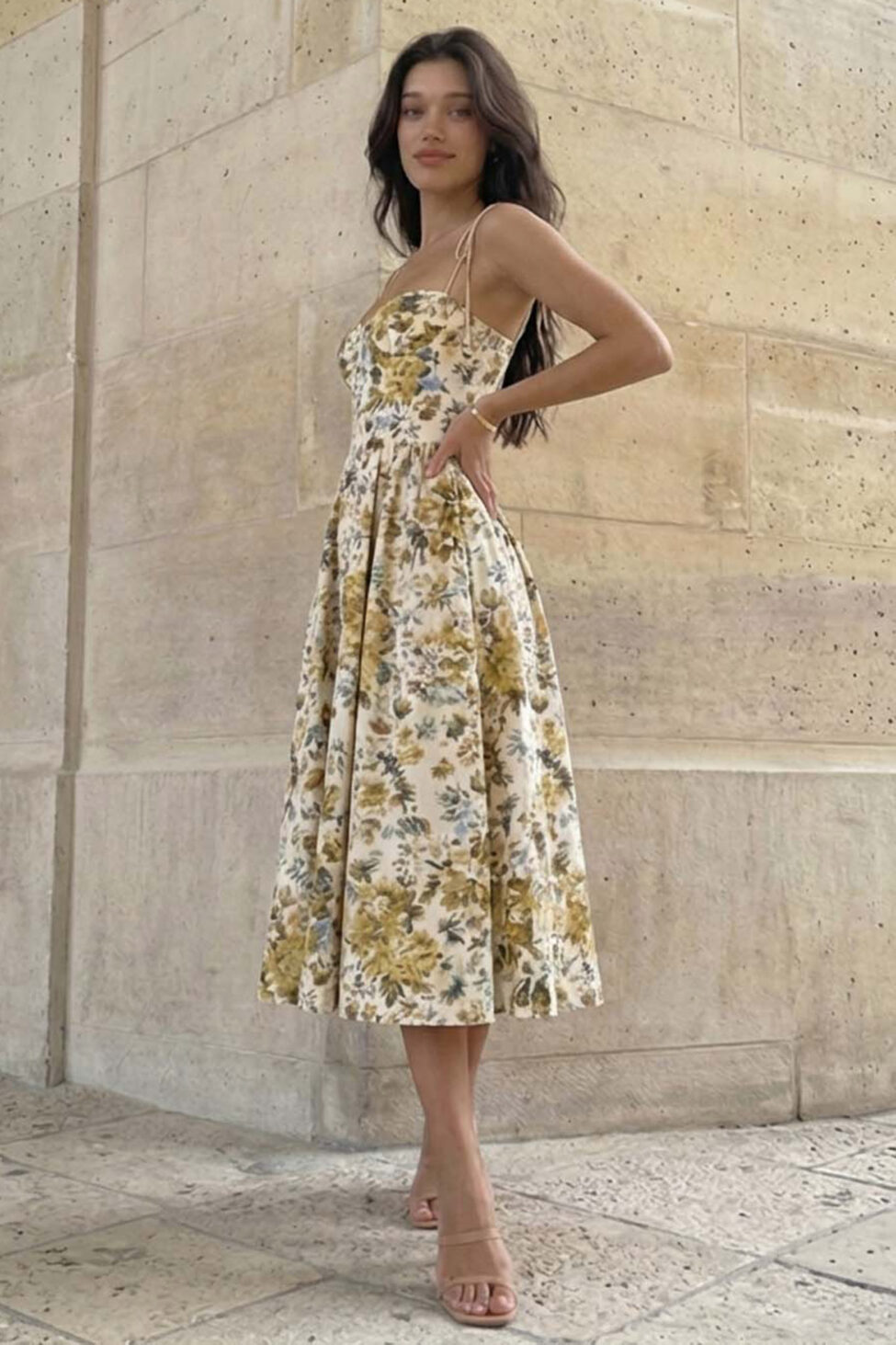Belleza μίντι φλοράλ φόρεμα κίτρινο - Image 2