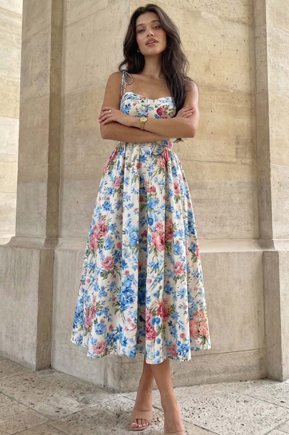 Belleza μίντι φλοράλ φόρεμα σιελ - Image 2