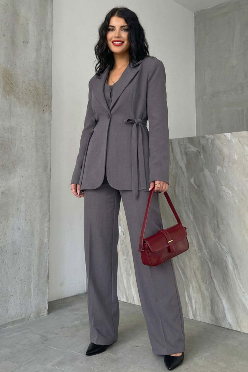 Blinker σετ σακάκι παντελόνι σε ίσια γραμμή γκρι - Image 2