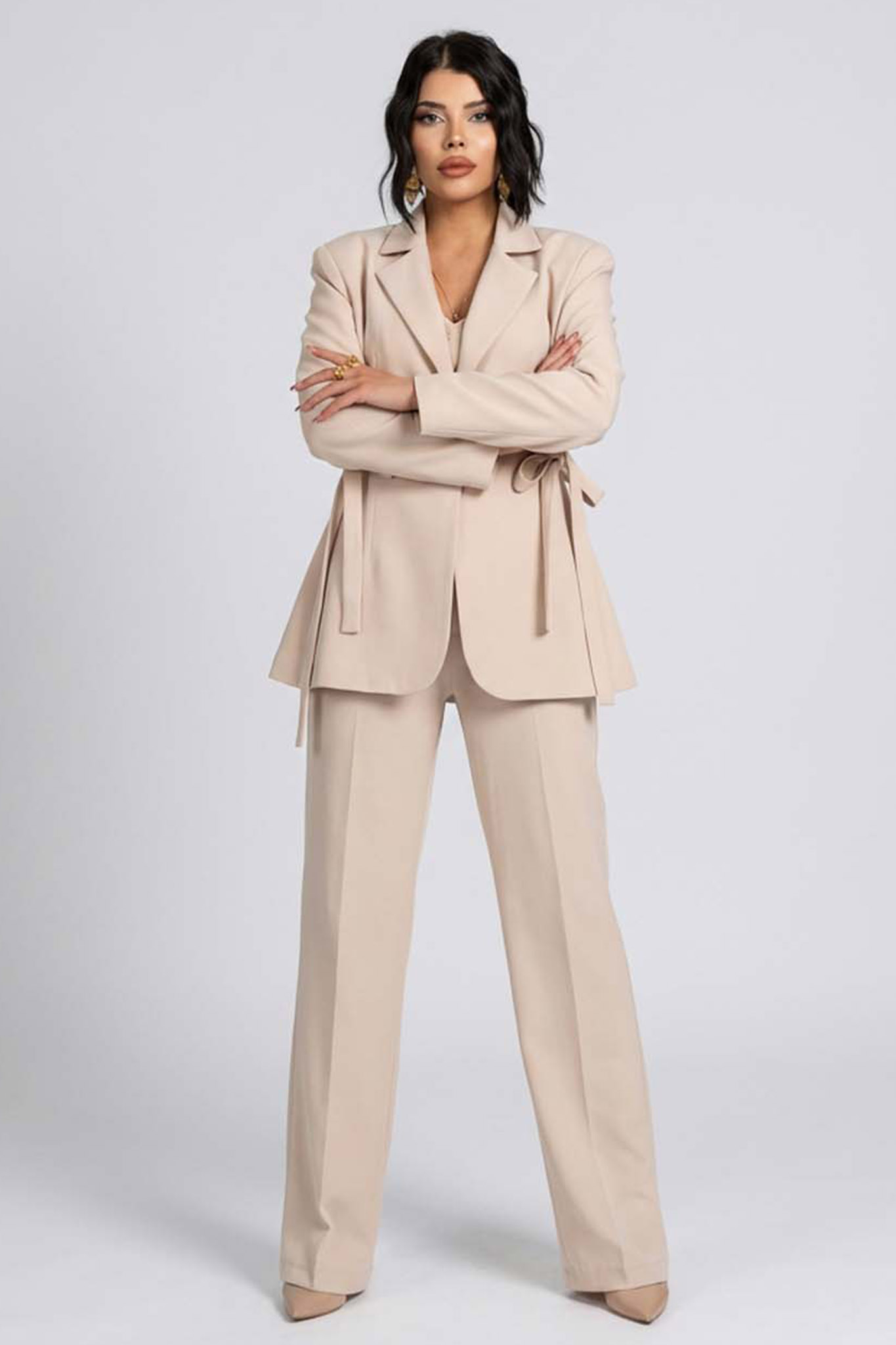 Blinker σετ σακάκι παντελόνι σε ίσια γραμμή μπεζ Blinker σετ σακάκι παντελόνι σε ίσια γραμμή μπεζ - Image 1