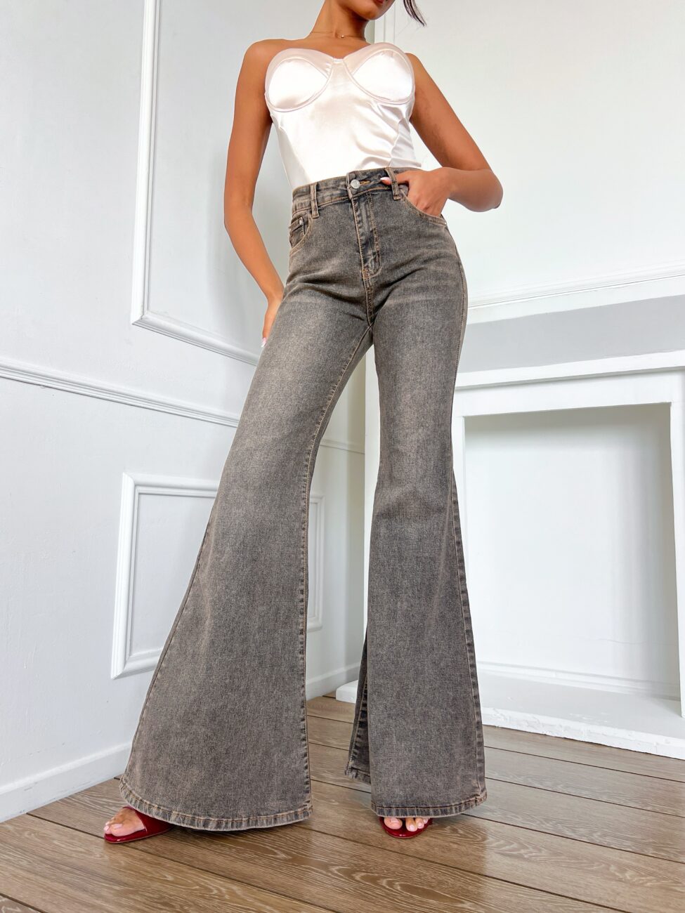 Bolter τζιν παντελόνι καμπάνα μπεζ - Image 2