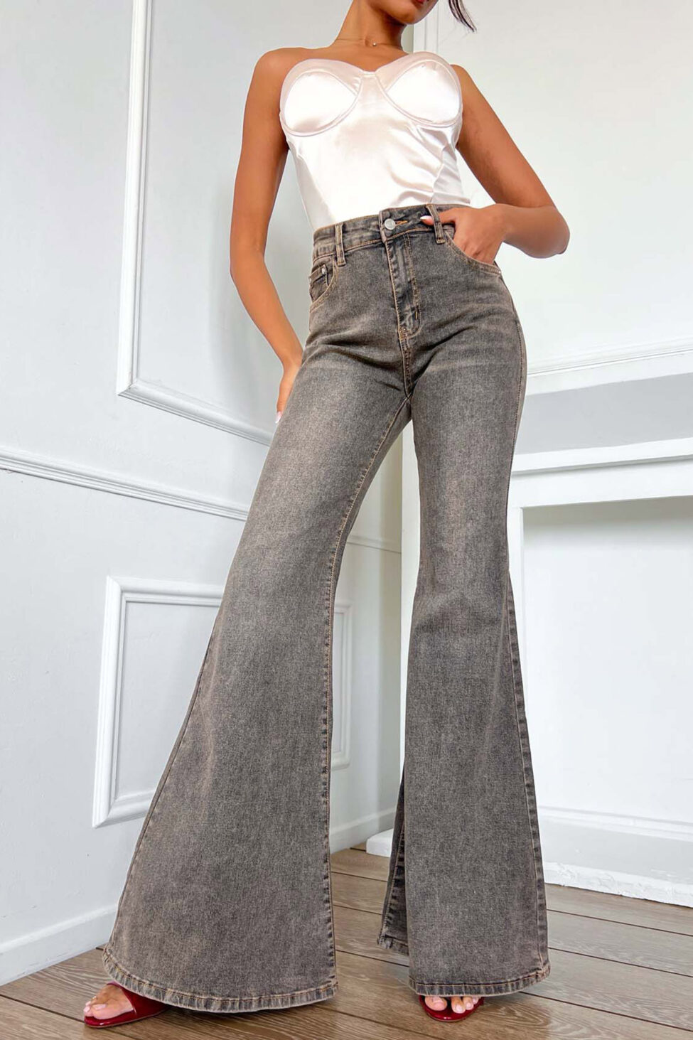 Bolter τζιν παντελόνι καμπάνα μπεζ - Image 3