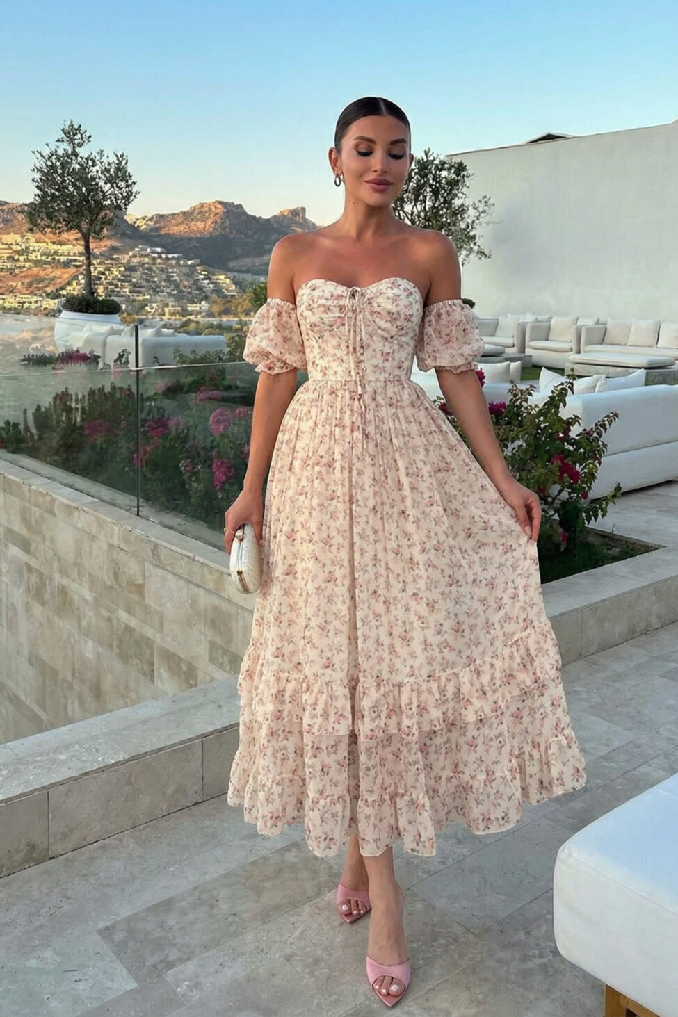 Calla φλοράλ φόρεμα μπεζ - Image 3