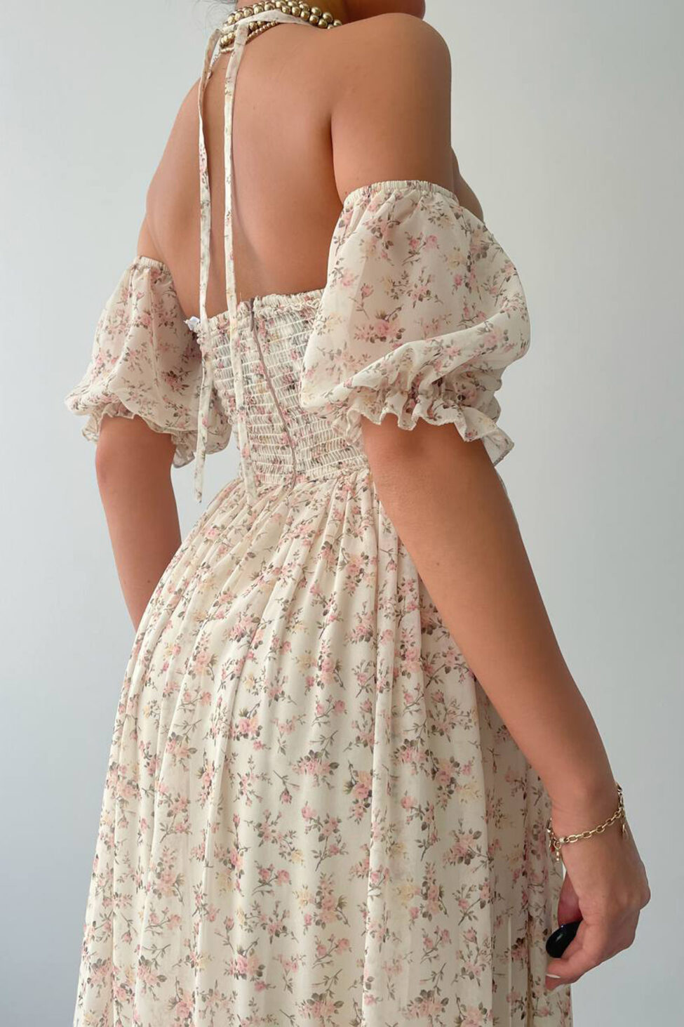 Calla φλοράλ φόρεμα μπεζ - Image 4