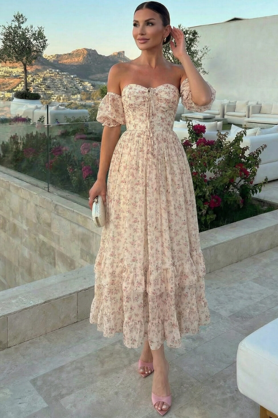 Calla φλοράλ φόρεμα μπεζ - Image 3