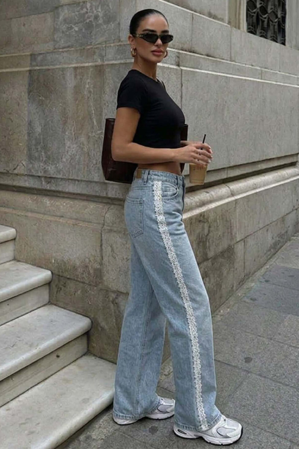 Calyne τζιν παντελόνι με διακοσμητική δαντέλα μπλε - Image 2