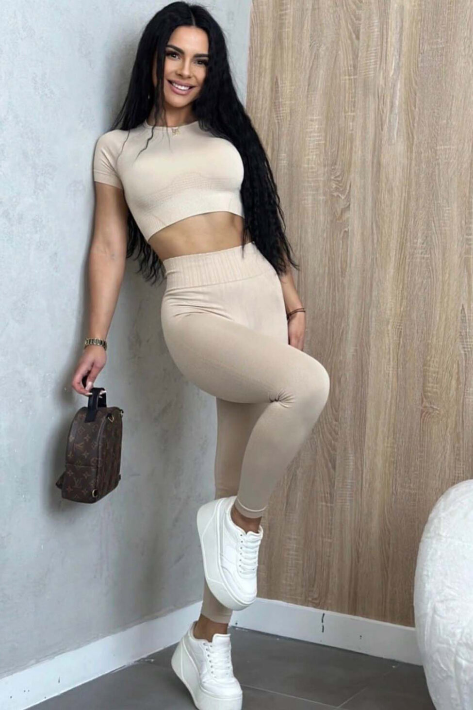 Canis σετ κροπ τοπ με κολάν μπεζ - Image 2