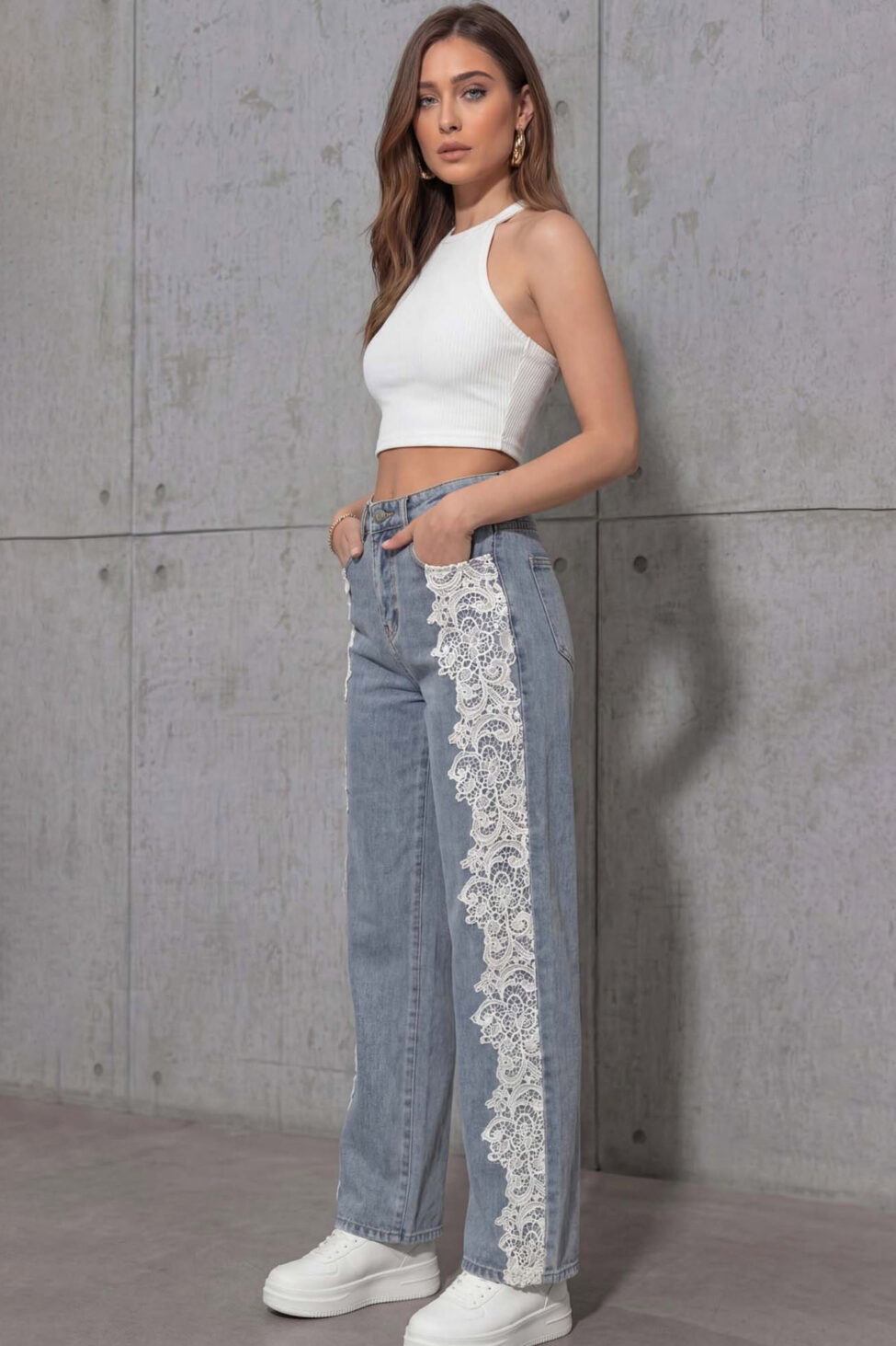 Celinea τζιν με δαντέλα μπλε - Image 2