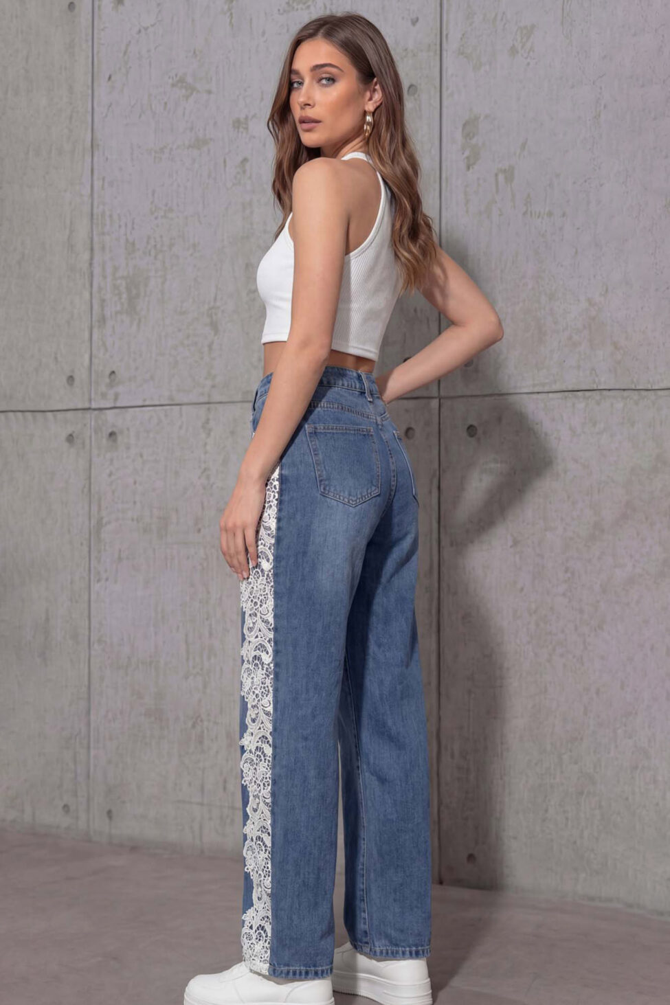 Celinea τζιν με δαντέλα μπλε σκούρο - Image 2