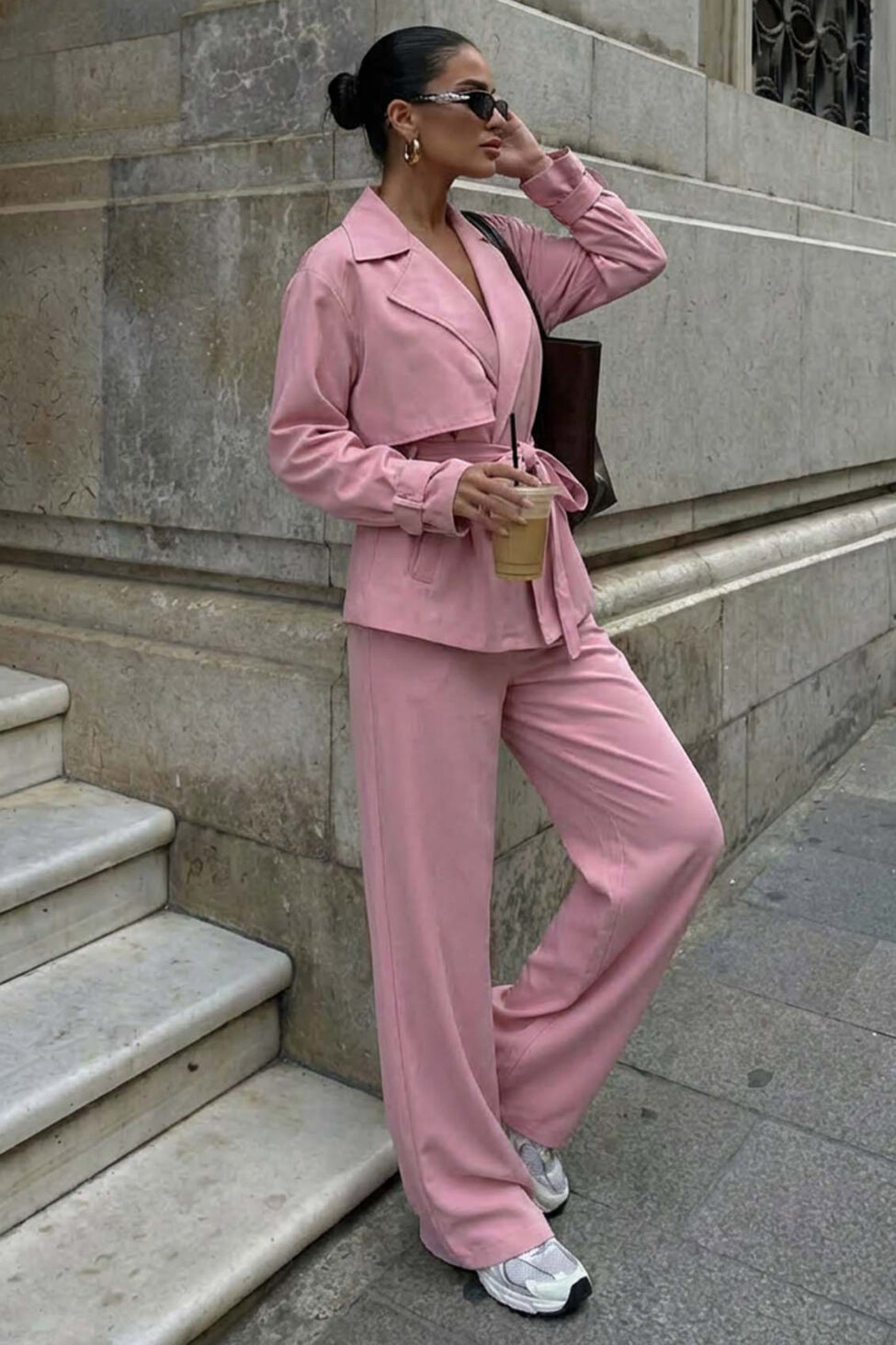 Celtic σετ κοντή καπαρντίνα με παντελόνα ροζ - Image 2