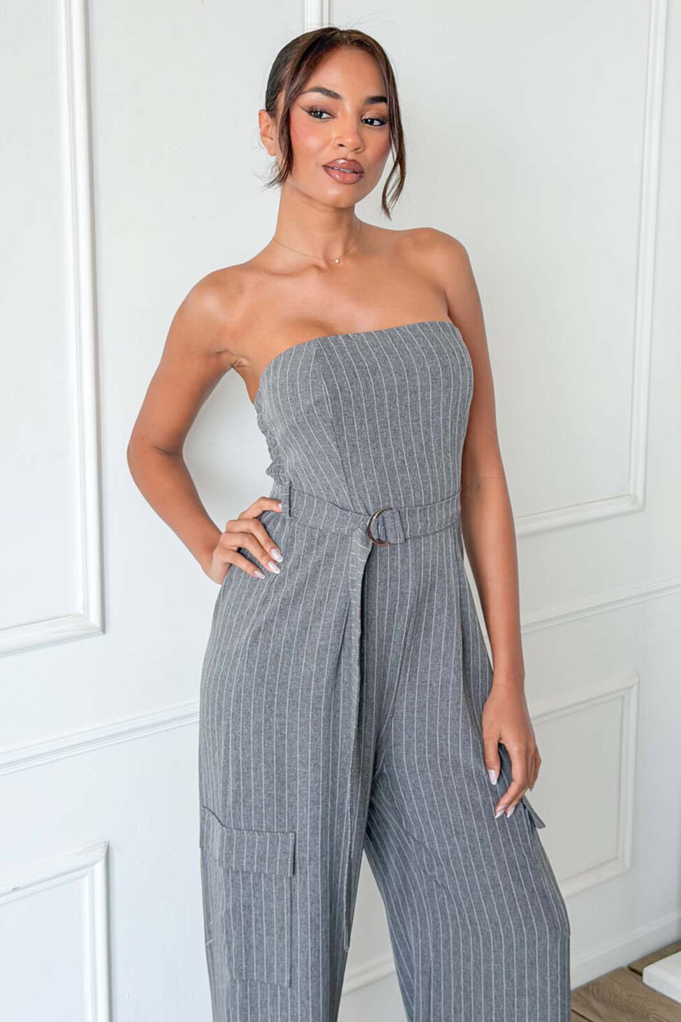 Cetro στράπλες ολόσωμη φόρμα ριγέ γκρι - Image 3