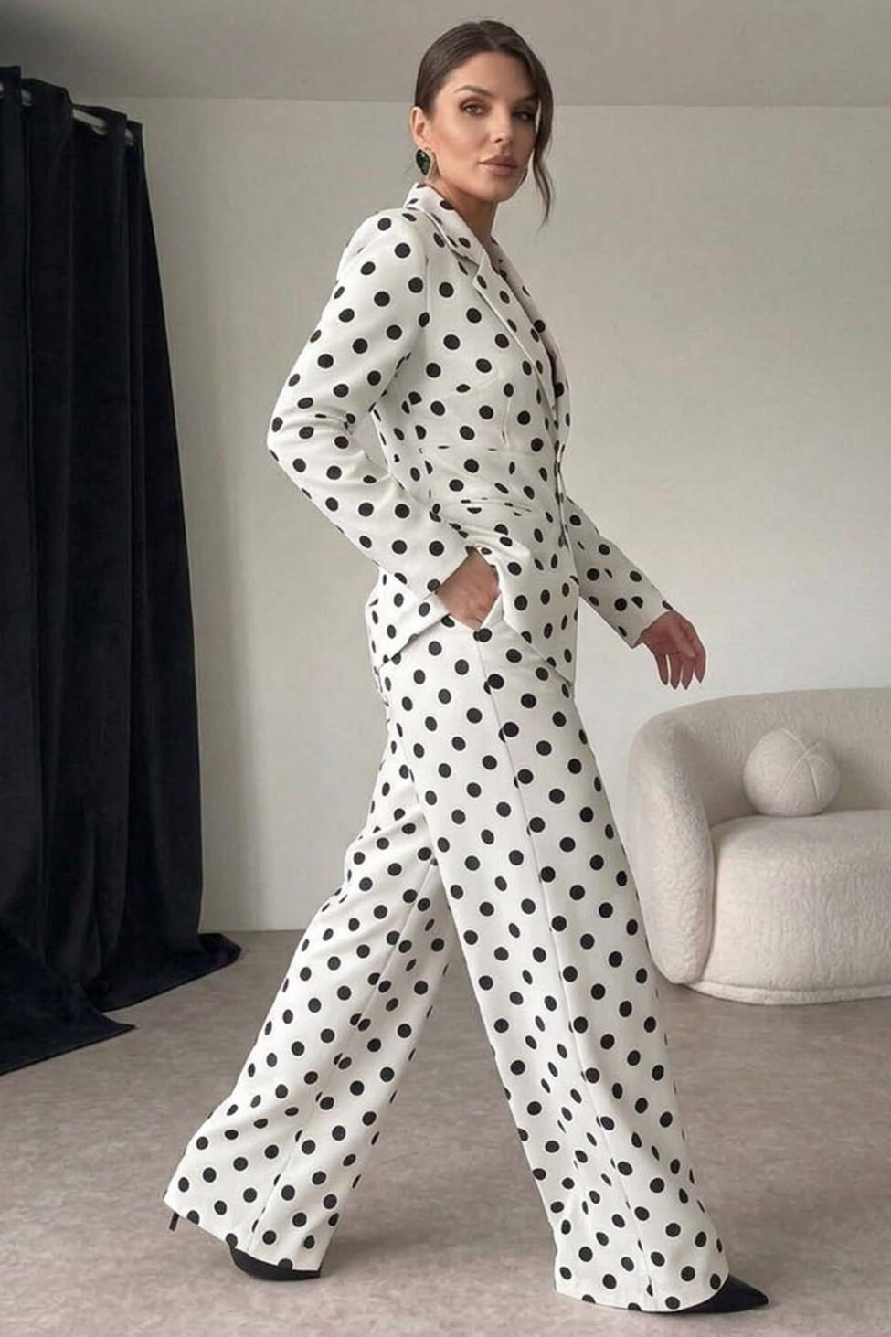 Chateux σετ σακάκι παντελόνι πουά λευκό - Image 2