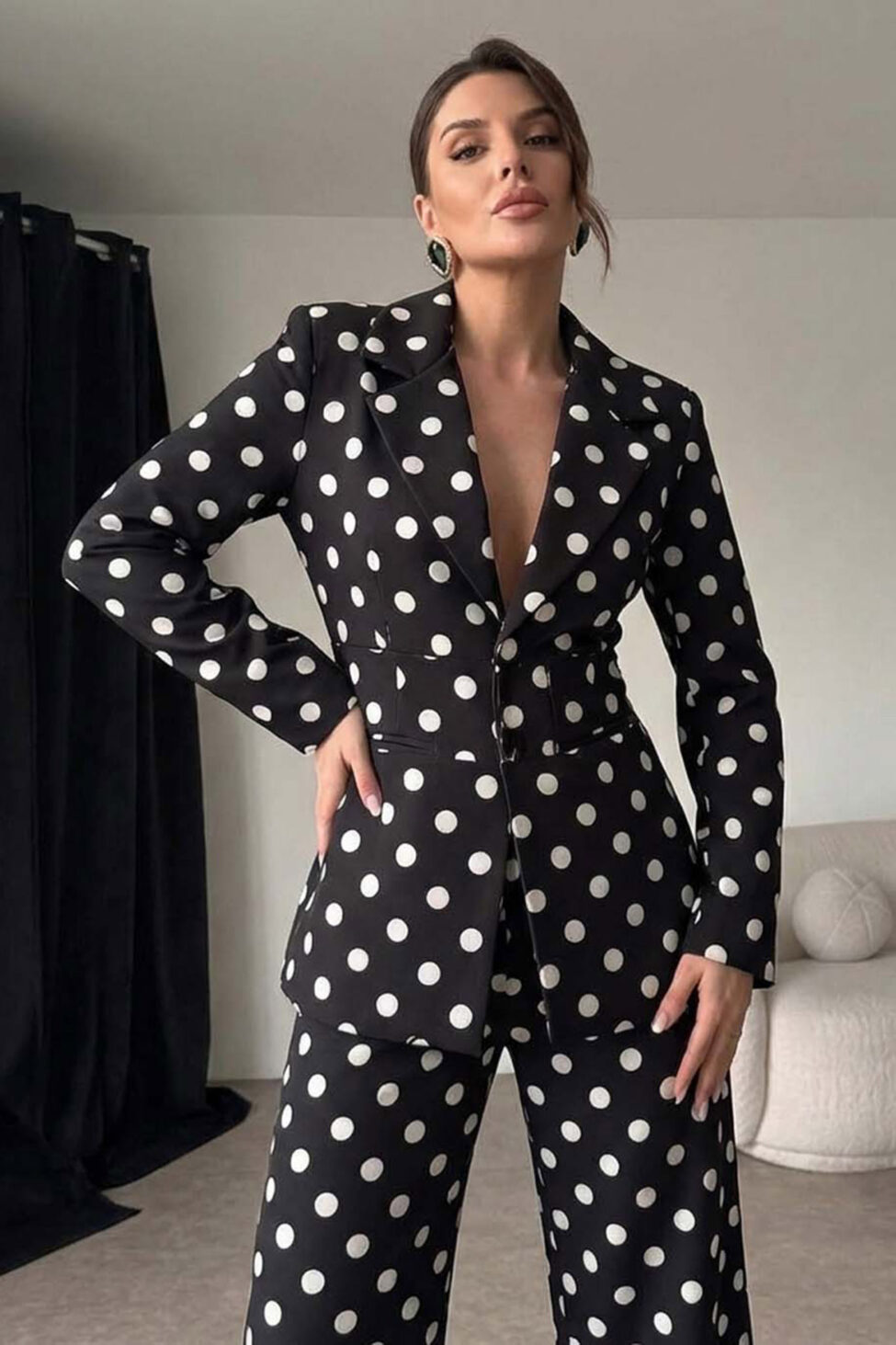 Chateux σετ σακάκι παντελόνι πουά μαύρο - Image 2