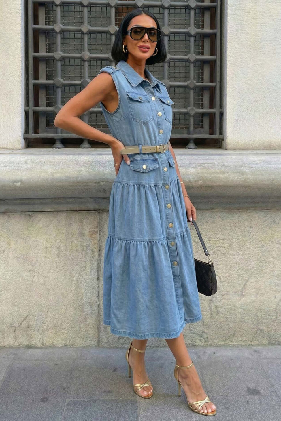 Chista αμάνικο τζιν φόρεμα με βολάν μπλε - Image 2