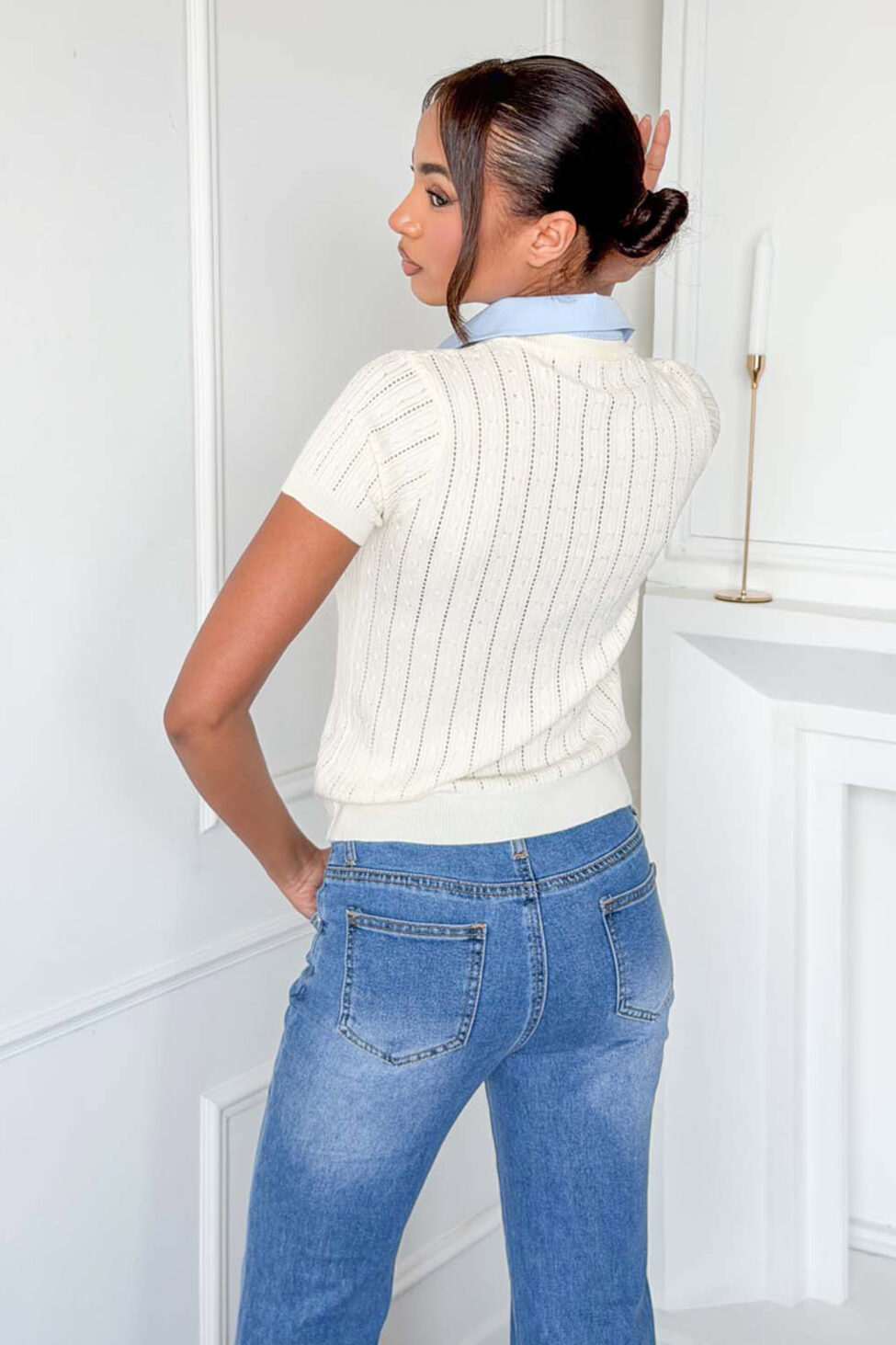 Convo κοντομάνικη ζακέτα εκρού - Image 4