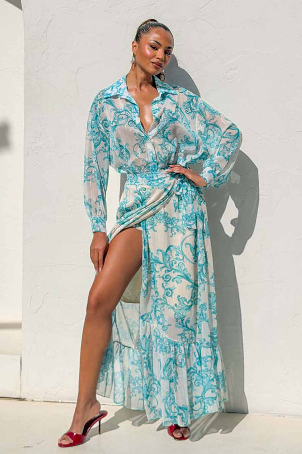 Daffodil σετ πουκάμισο-φούστα με λαχούρια βεραμάν - Image 2