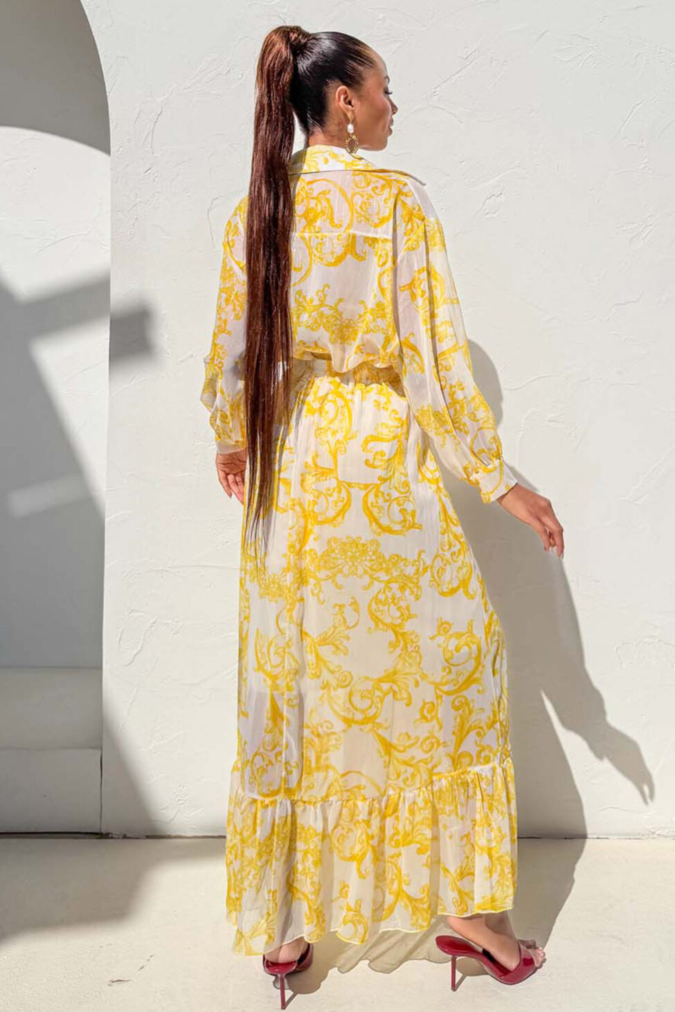 Daffodil σετ πουκάμισο-φούστα με λαχούρια κίτρινο - Image 4