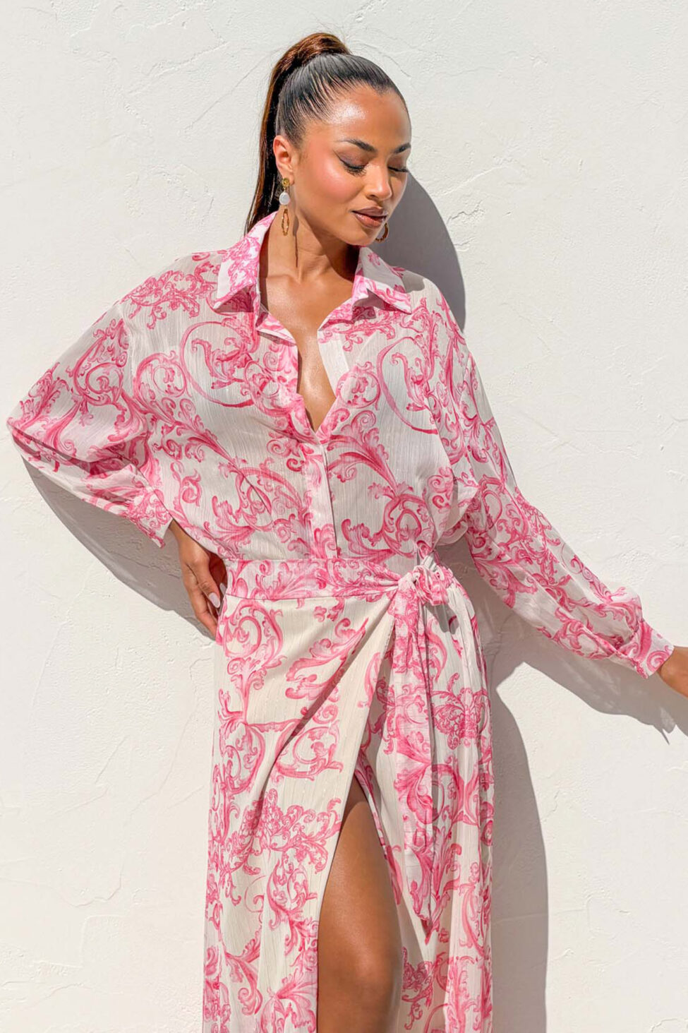 Daffodil σετ πουκάμισο-φούστα με λαχούρια ροζ - Image 4