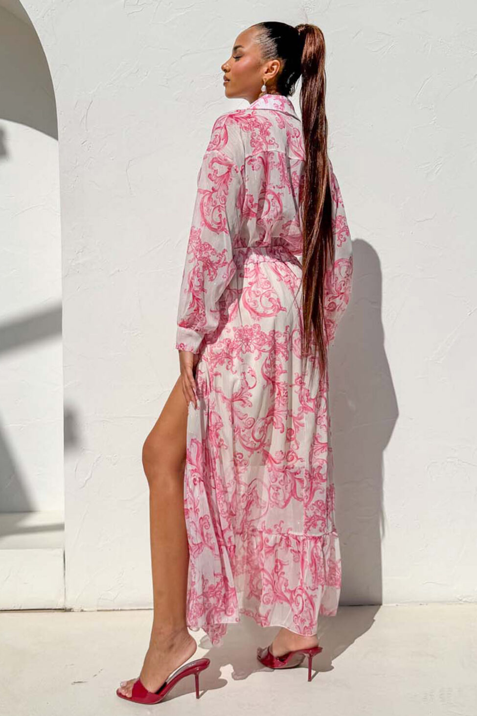 Daffodil σετ πουκάμισο-φούστα με λαχούρια ροζ - Image 6