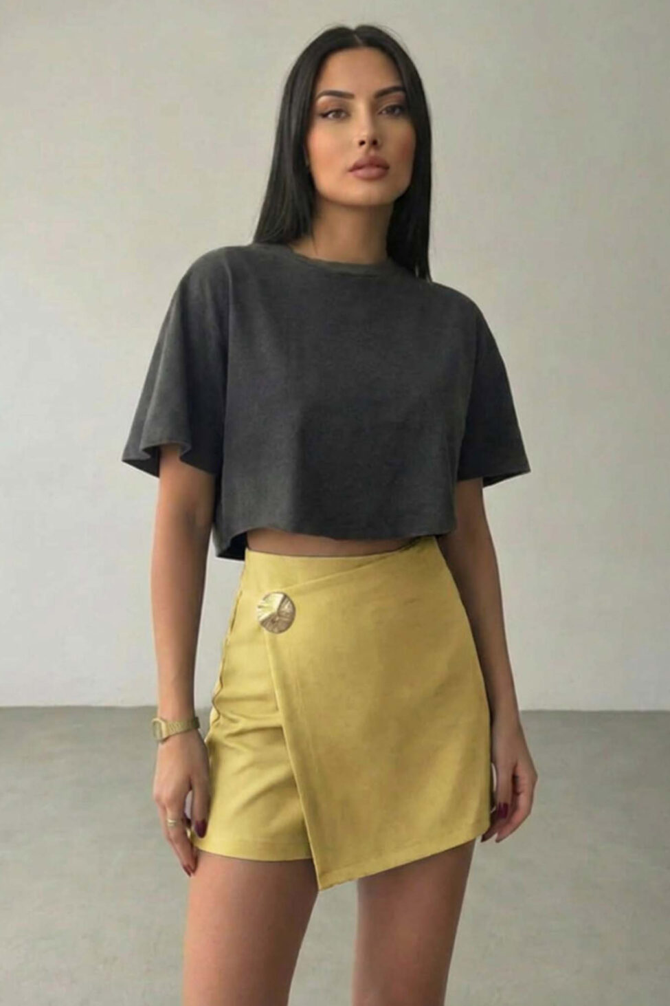 Dandelion μίνι φούστα σορτς με κρουαζέ σχέδιο κίτρινο - Image 2